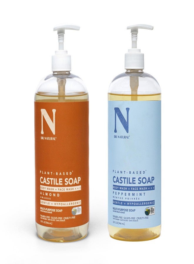 Dr. Natural Castile Liquid Soap Kit by Dr. Natural for Unisex - 2 Pc Kit 32oz Liquid Soap - Peppermint, 32oz - Almond - Image 1